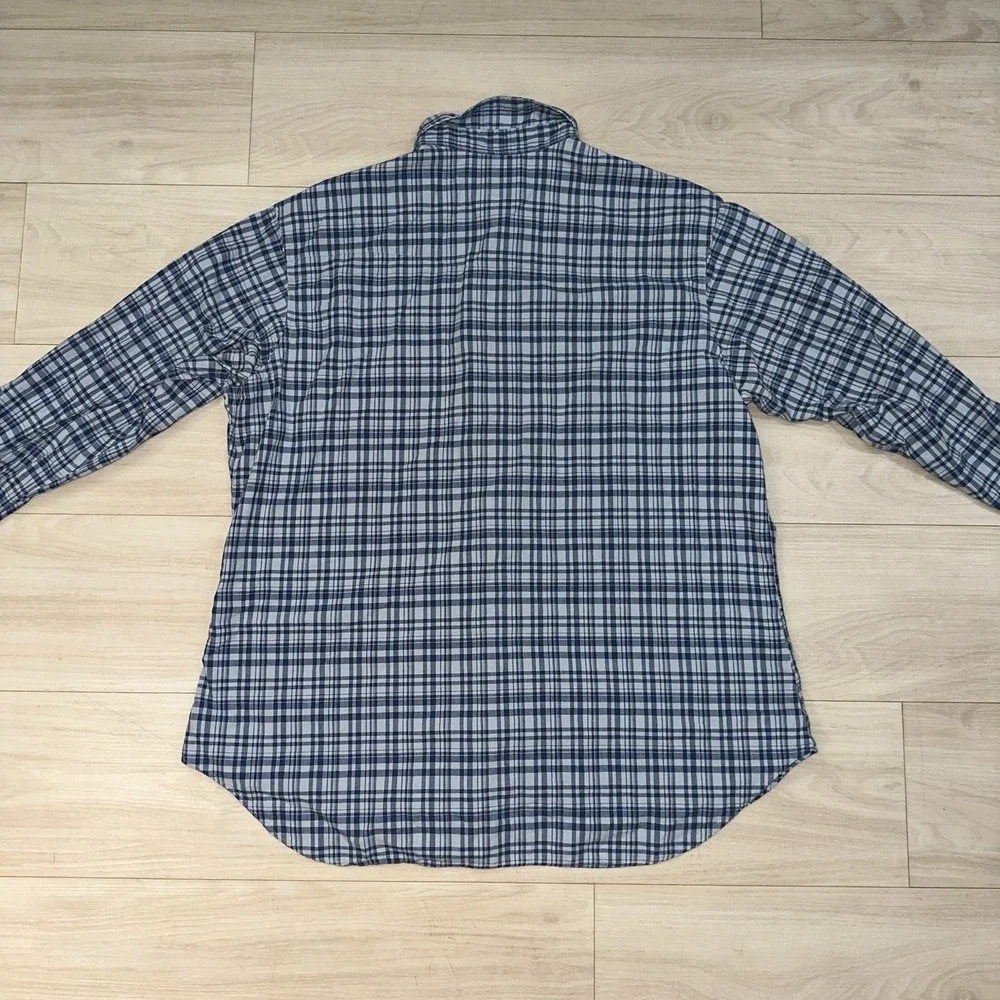 Polo Ralph Lauren Western Pearl Snap Shirt Mens XL Blue Plaid Linen Cotton Blend